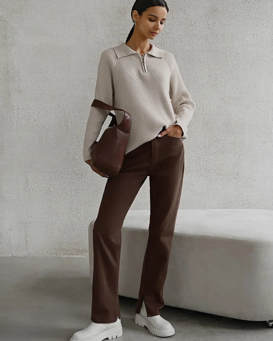 Casual Lapel Zipper Pullover Sweater