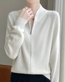 Wool Stand Collar Zip Cardigan