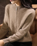 Merino Wool Mock Neck Zip Cardigan