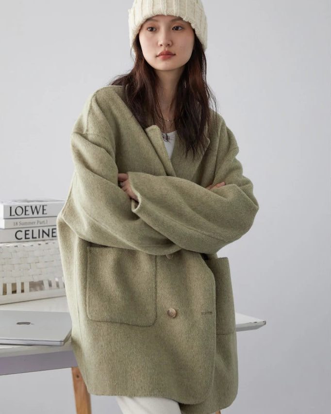 Oversized Drop-Shoulder Wool Blend Coat