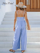 Belted Wide Leg V-neck Jumpsuit