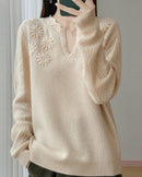 Floral-Embroidered Wool Sweater