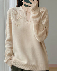 Floral-Embroidered Wool Sweater