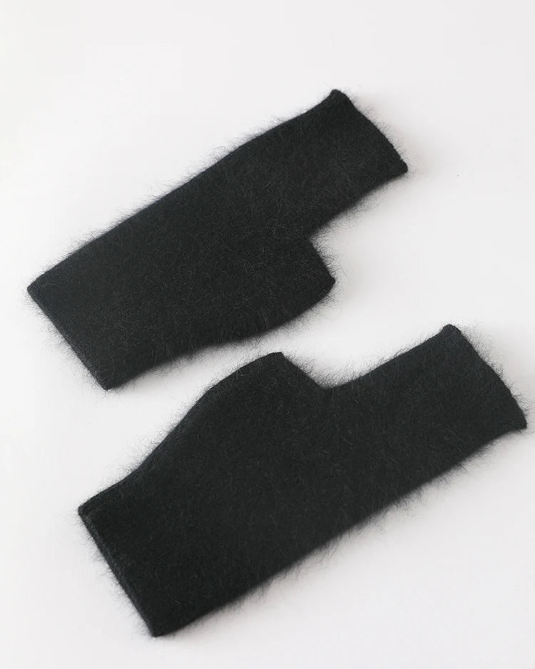 Raccoon Wool Fingerless Thumb Hole Gloves