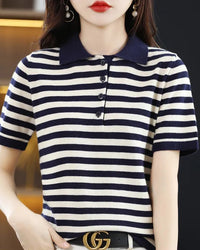 Striped Cotton Polo Knit Tee