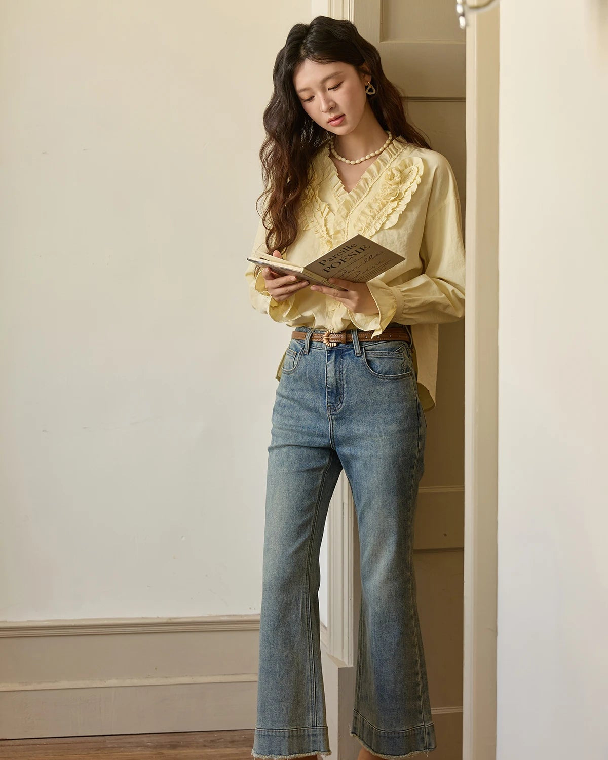 Hand-Sewn Rose Lantern-Sleeve Shirt