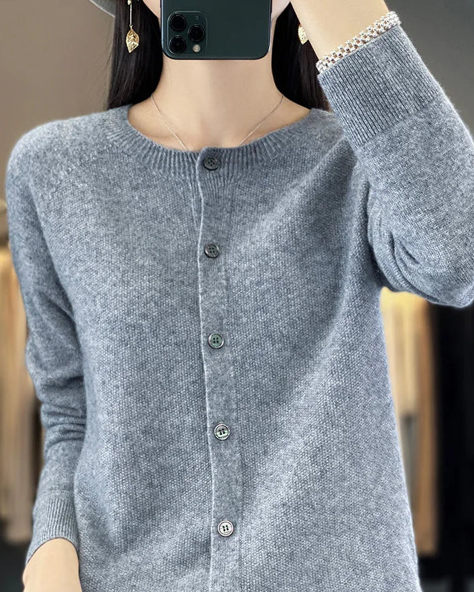 Pure Wool O-Neck Cardigan