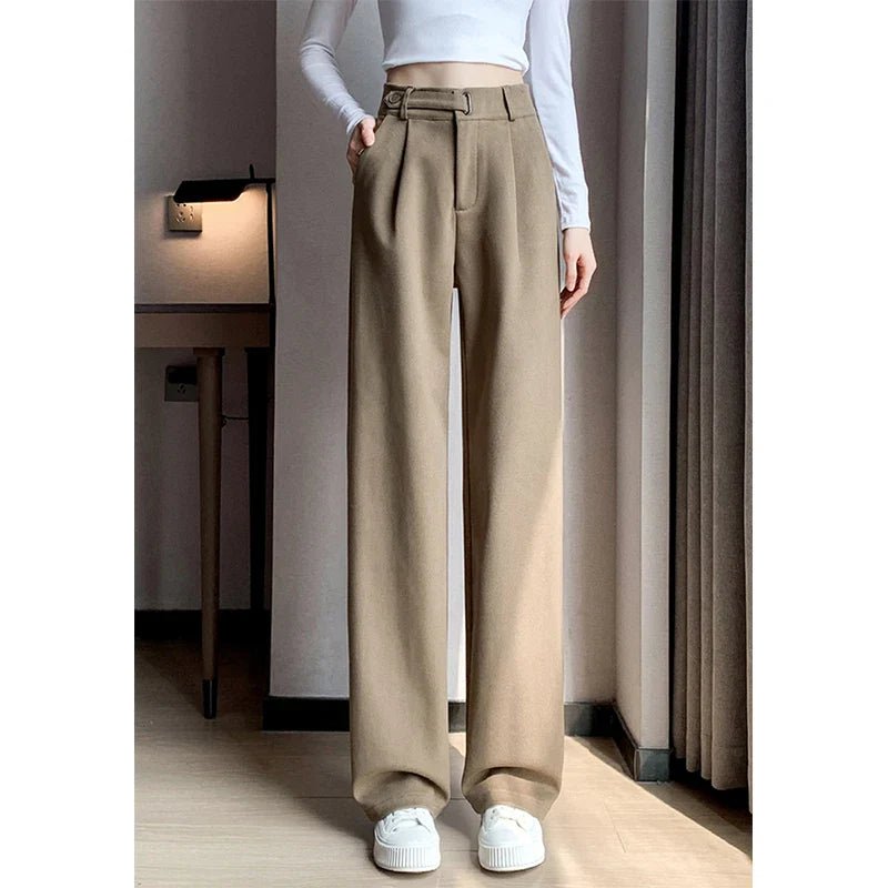 High Waist Straight Leg Woolen Trousers