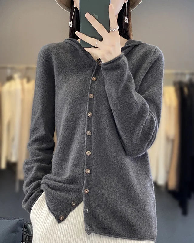 Merino Wool Hooded Cardigan