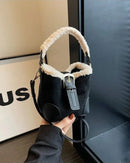 Faux Suede Plush Bucket Shoulder Bag