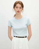 Straight-Cut Slim-Fit Crew Neck Short-Sleeved T-Shirt