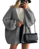 Solid V-Neck Loose Long Knit Cardigan Coat