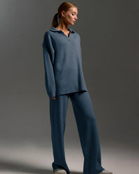 Polo Neck Sweater & Wide Leg Pants Set