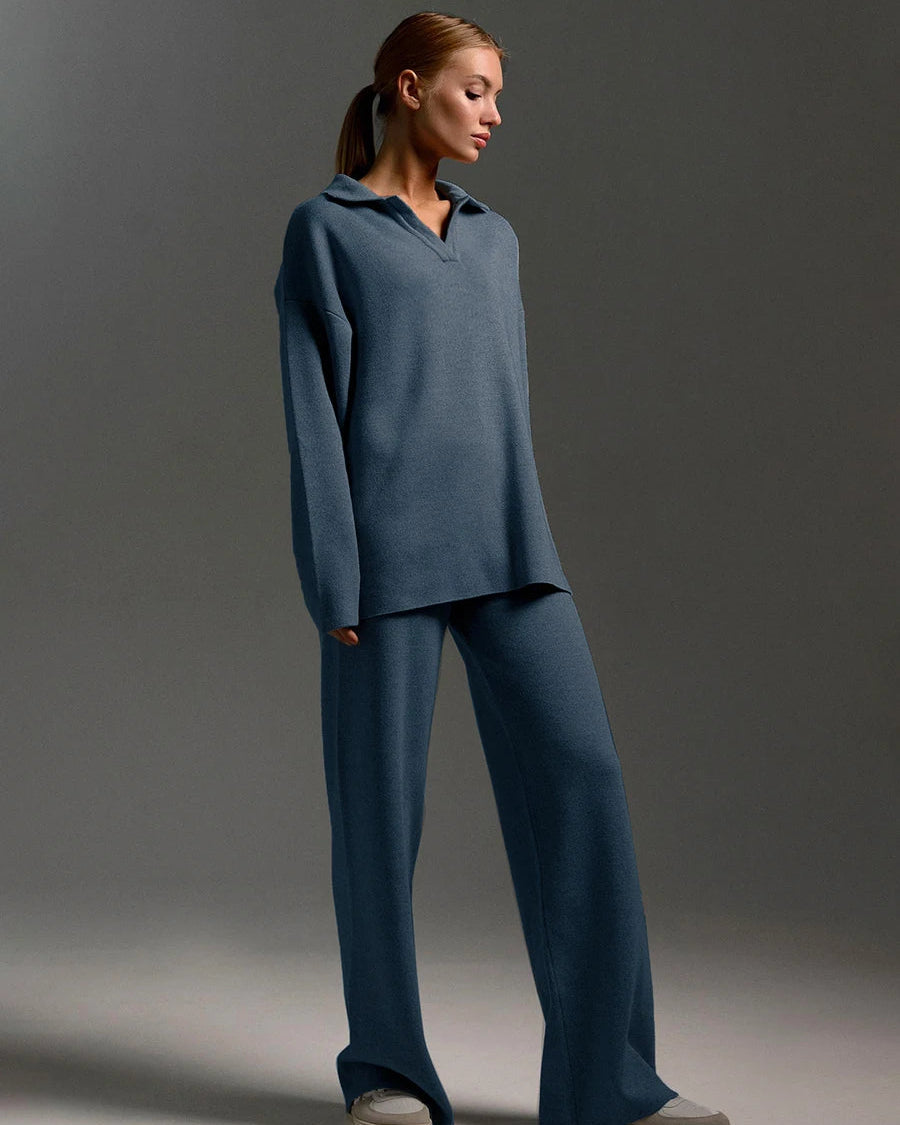 Polo Neck Sweater & Wide Leg Pants Set