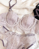 Lace Embroidery Half-Cup Thin Push-Up Bra Set