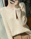 Wool V-Neck Twist Knit Pullover