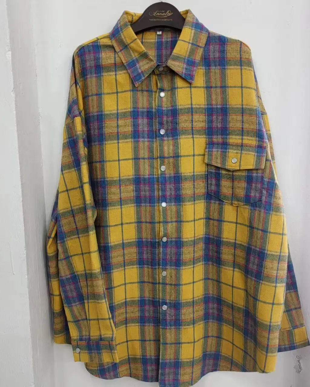 Vintage Plaid Oversized Long-Sleeve Shirt
