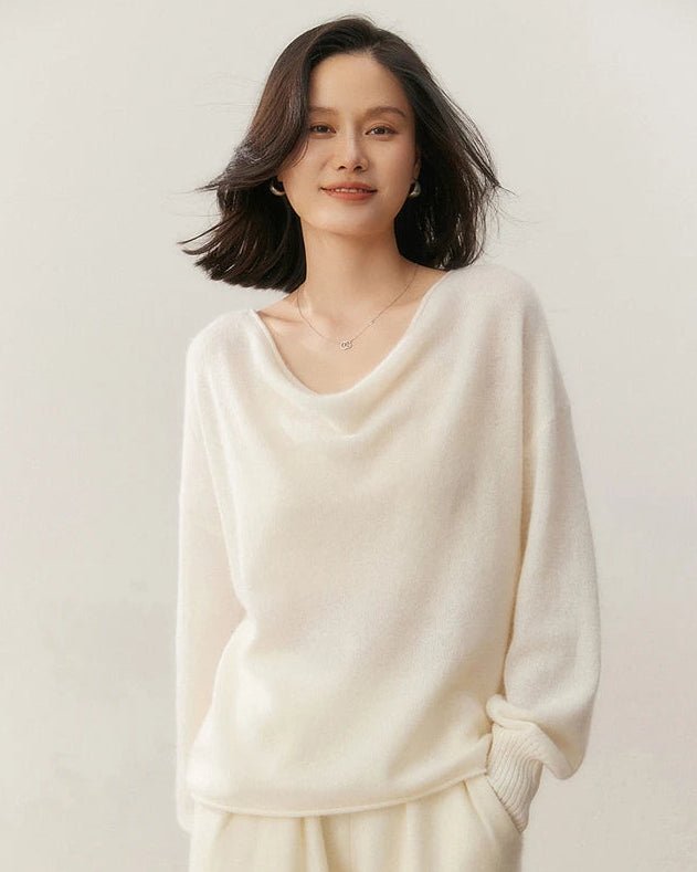 Casual Cashmere Irregular Neckline Sweater