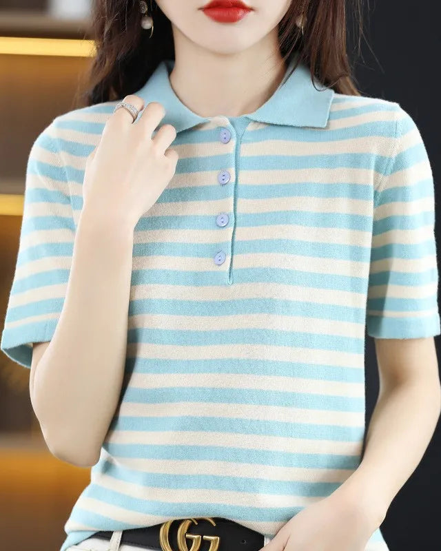 Striped Cotton Polo Knit Tee