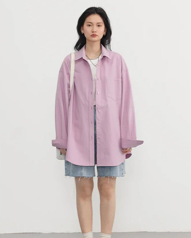 Oversized Long-sleeved Cotton Shirt