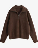 Oversized Knit Turtleneck Zipper Pullover Sweater