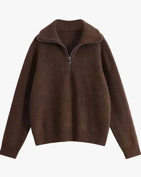 Oversized Knit Turtleneck Zipper Pullover Sweater