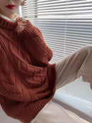 Twisted Woolen Knit Round Neck Sweater