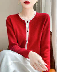 Merino Wool Solid O-Neck Button Knit Cardigan