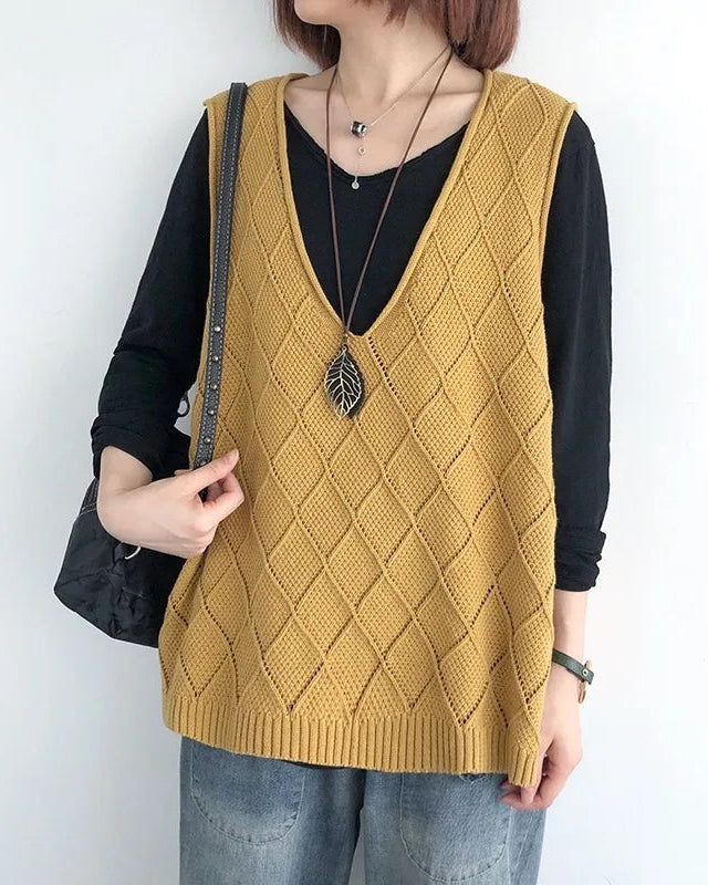 Oversized V-Neck Hollow Knit Vest