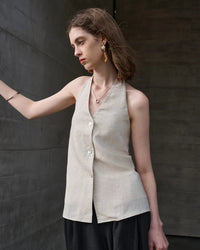 Elegant Linen V-Neck Backless Sleeveless Vest