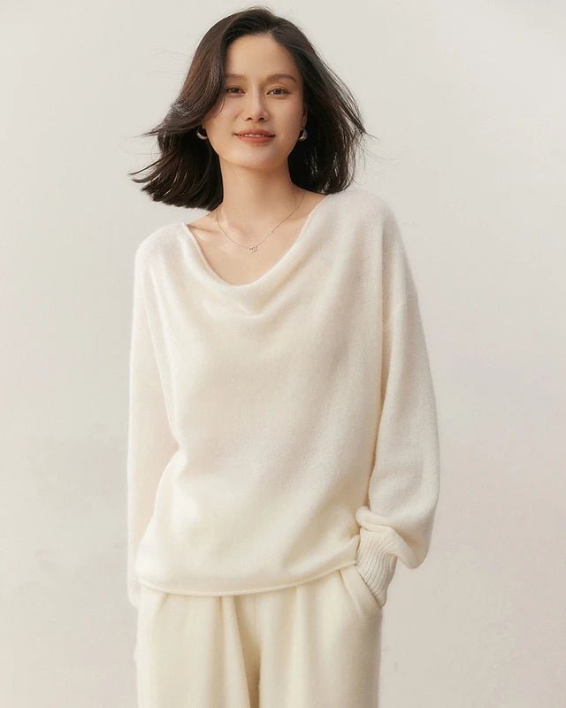 Casual Cashmere Irregular Neckline Sweater