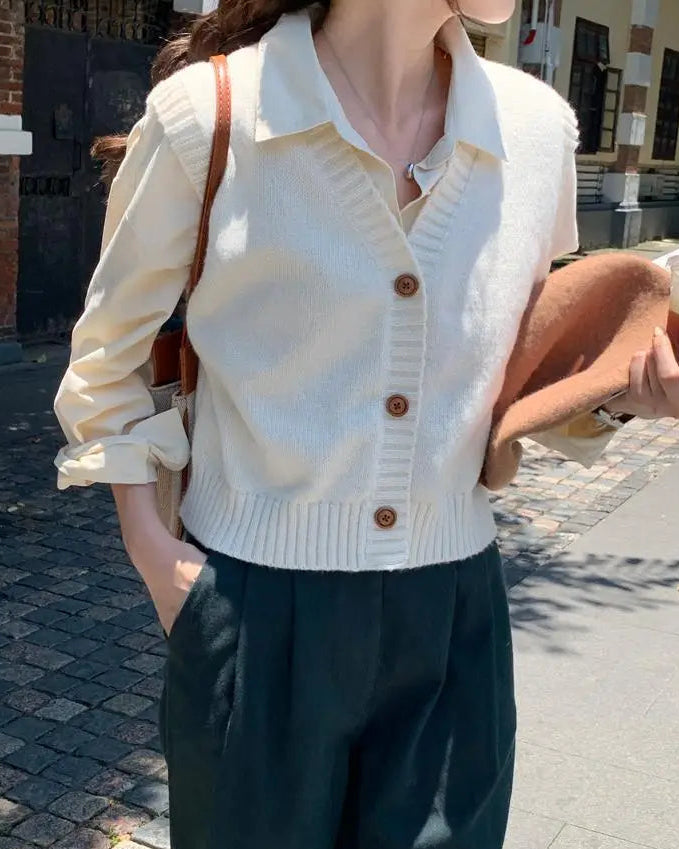 Cropped V-Neck Knit Sweater Vest