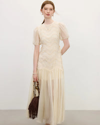 Mesh Embroidery Hollow-Out Patchwork Dress