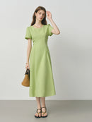 Linen Waist Draped Pleated Dress