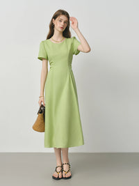 Linen Waist Draped Pleated Dress