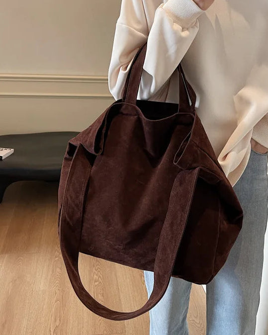 Vintage Suede Shoulder Tote Bag