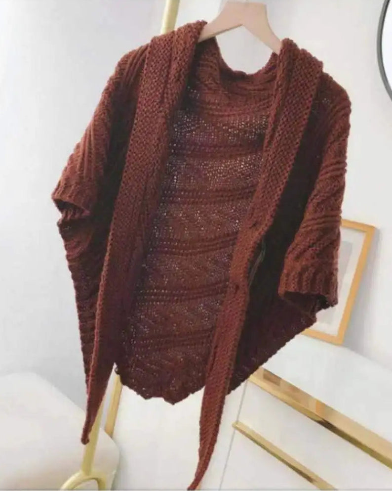 Textured Knit Triangle Shoulder Shawl