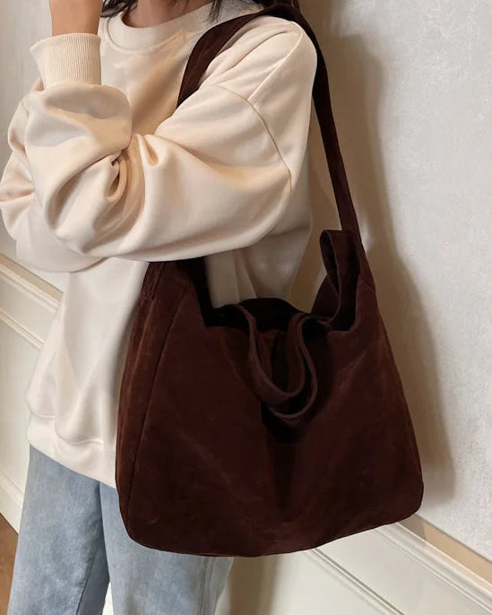 Vintage Suede Shoulder Tote Bag