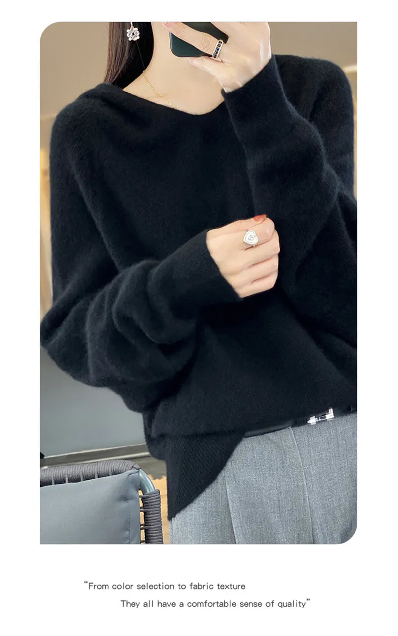 Hooded 100% Wool Knitted Sweater