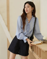 Ruffled Tie-Front Loose-Fit Shirt