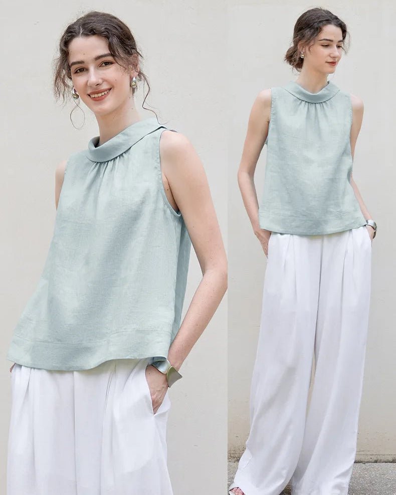Casual Sleeveless Stand-Up Collar Fashion T-Shirt