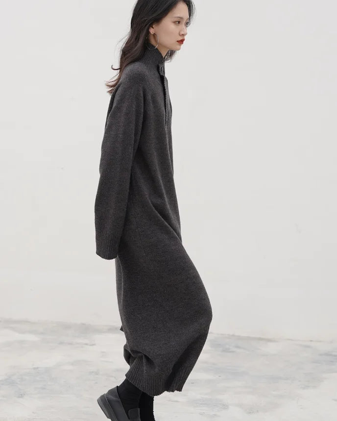 Cashmere Turtleneck Loose Knit Maxi Dress