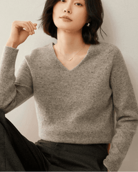 Soft Wool Long-Sleeved V-Neck Knit Sweater