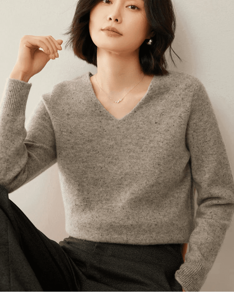 Soft Wool Long-Sleeved V-Neck Knit Sweater
