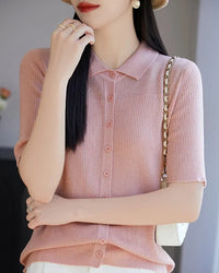 Relaxed Knit Turn-Down Collar Top