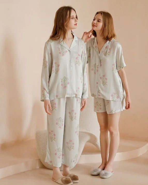 Flower Printed Satin Pajama Set