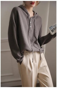 Drawing Pure Wool Knitted Hoodie