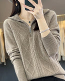 Wool Turtleneck Twisted Stripe Half-Zip Loose Pullover Sweater