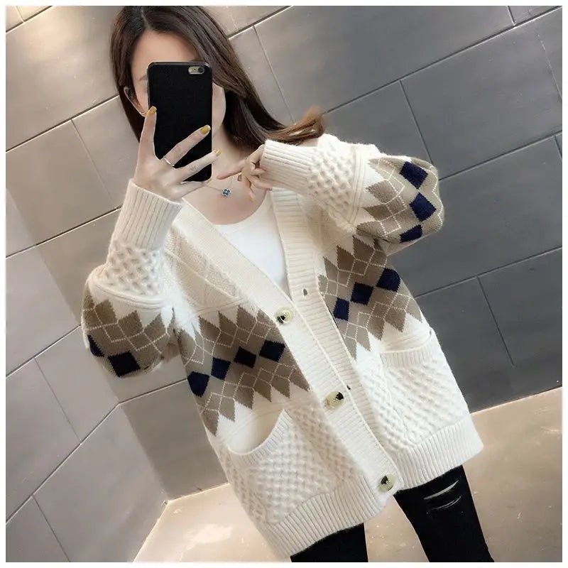 Vintage Plaid Single Breasted Cardigan