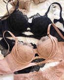 Fashionable Lace Floral Embroidered Push-Up Bra Set